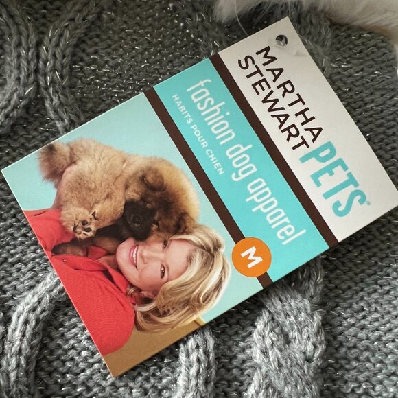 NWT | Martha Stewart Pets Grey & Silver FauxFur Collar Dog Sweater | Size Medium - Picture 4 of 6
